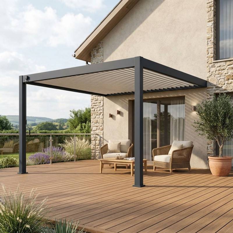 Ombrea - Pergola Bioclimatique Ombréa adossée collection VS 4x4M - Anthracite/Blanc - V2 - Image 8