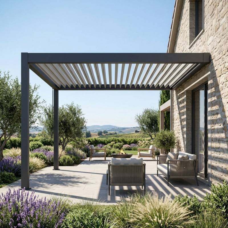 Ombrea - Pergola Bioclimatique Ombréa adossée collection VS 4x4M - Anthracite/Blanc - V2 - Image 6