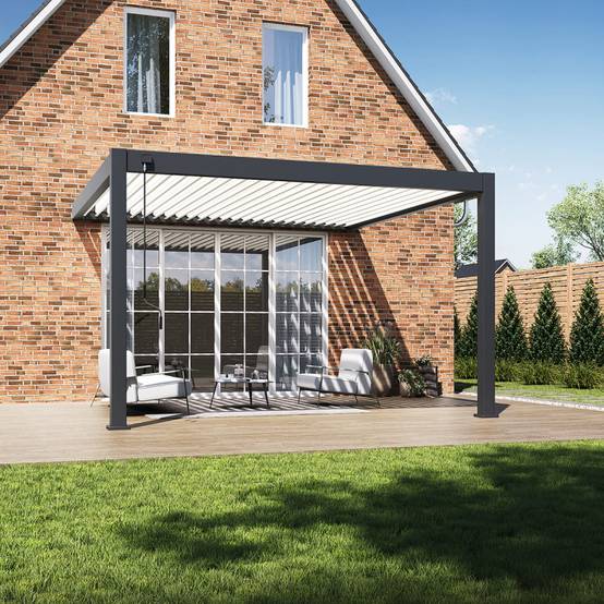Ombrea - Pergola Bioclimatique Ombréa adossée collection VS 4x4M - Anthracite/Blanc - V2 - Image 5