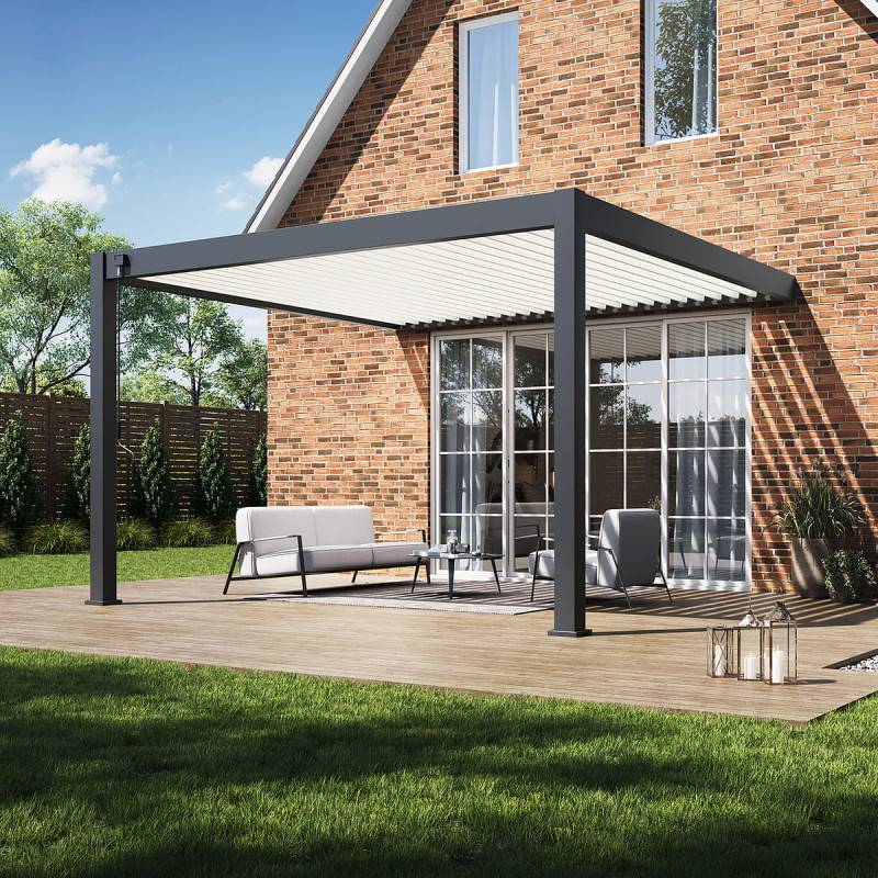 Ombrea - Pergola Bioclimatique Ombréa adossée collection VS 4x4M - Anthracite/Blanc - V2 - Image 3