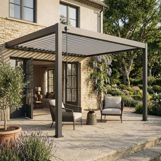 Ombrea - Pergola Bioclimatique Ombréa adossée collection VS 4x4M - Anthracite/Blanc - V2 - Image 7
