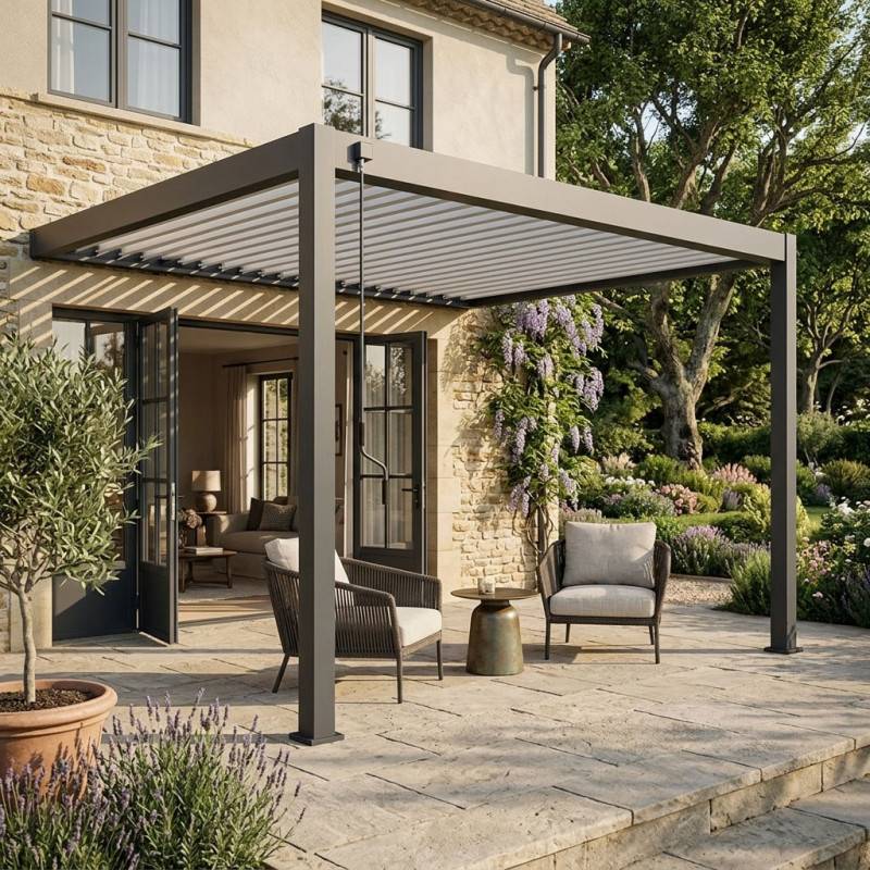 Ombrea - Pergola Bioclimatique Ombréa adossée collection VS 4x4M - Anthracite/Blanc - V2 - Image 7