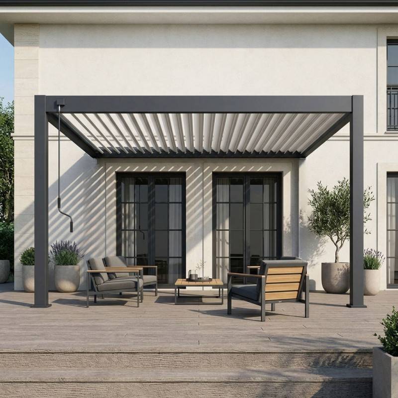Ombrea - Pergola Bioclimatique Ombréa adossée collection VS 4x4M - Anthracite/Blanc - V2 - Image 1
