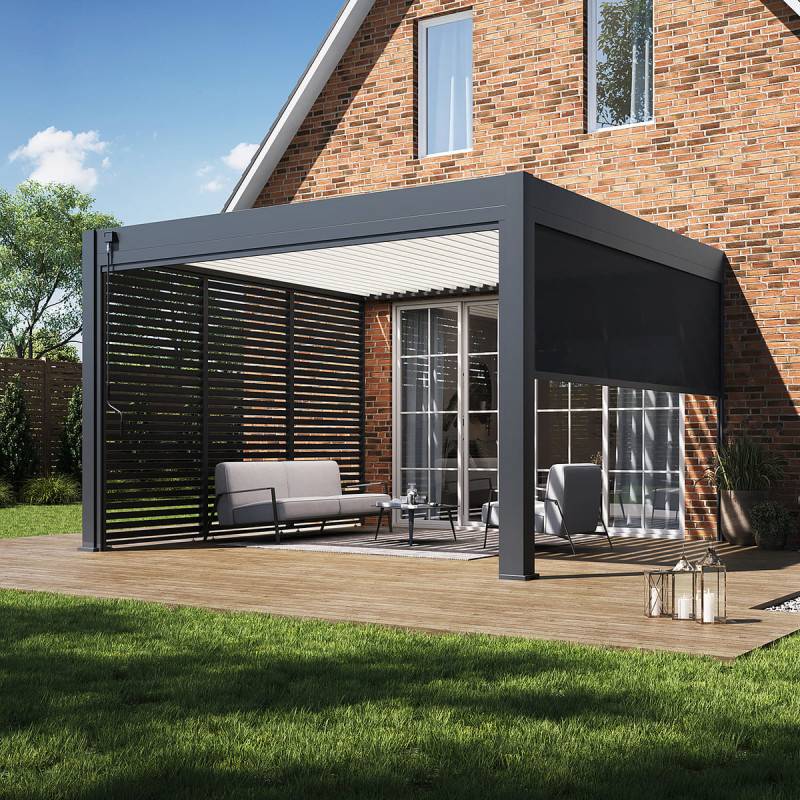 Ombrea - Pergola Bioclimatique Ombréa adossée collection VS 4x4M - Anthracite/Blanc - V2 - Image 2