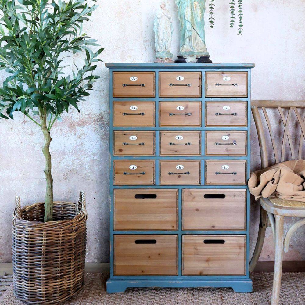 Chemin De Campagne - Meuble commode en bois marron et bleu opale 67.5 x 34 x 107.5 cm Chemin de campagne - Image 2