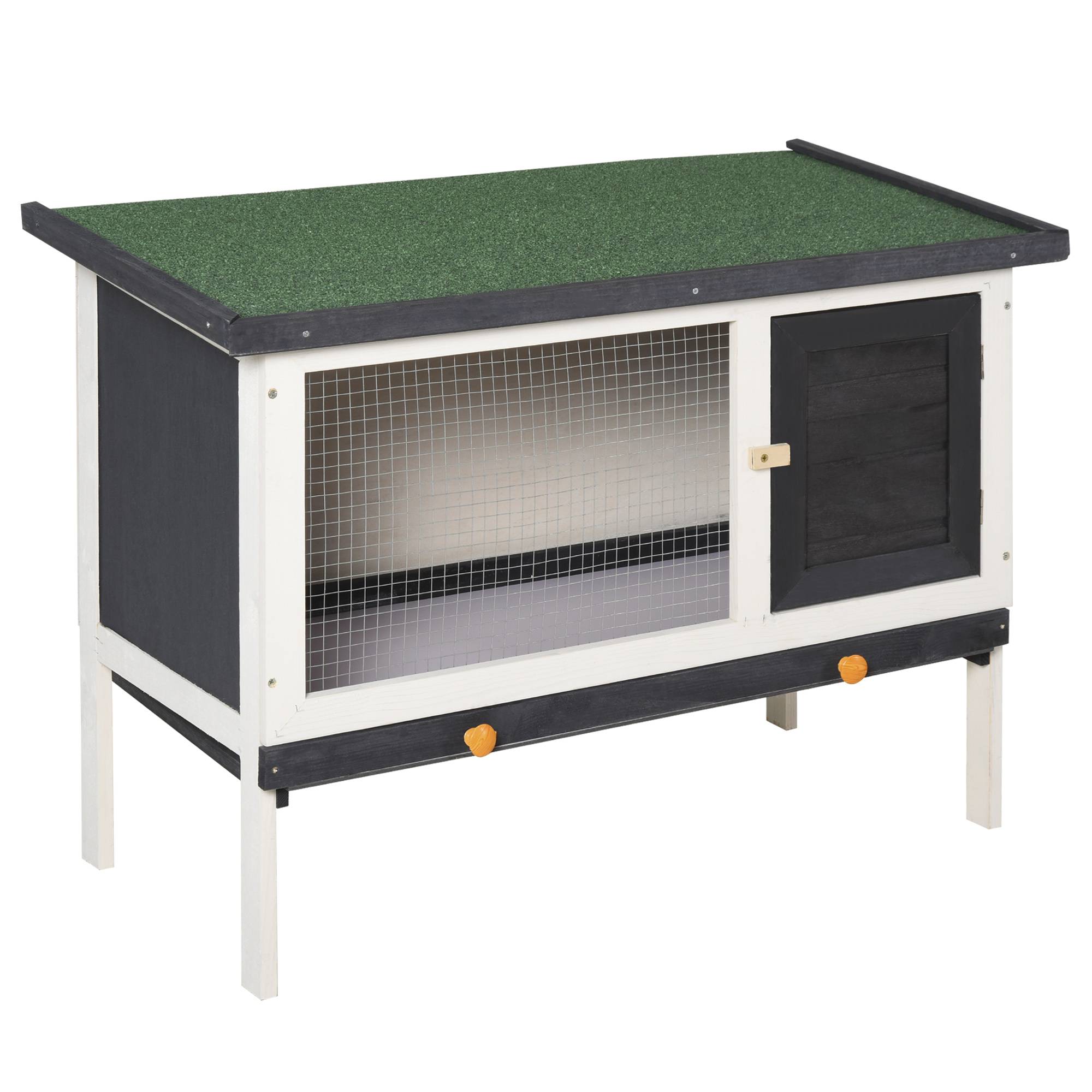 Clapier en Bois Surélevé pour Lapin et Cochon d'Inde Toit Ouvrant Étanche 90 cm Gris Foncé - ComfortXL Outdoor Living - Image 1