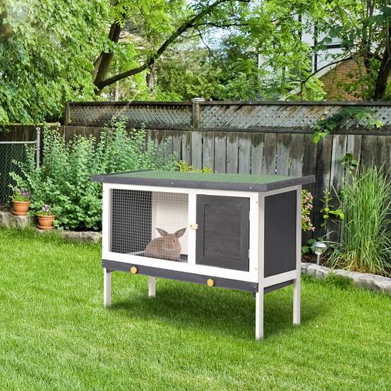 Clapier en Bois Surélevé pour Lapin et Cochon d'Inde Toit Ouvrant Étanche 90 cm Gris Foncé - ComfortXL Outdoor Living - Image 4