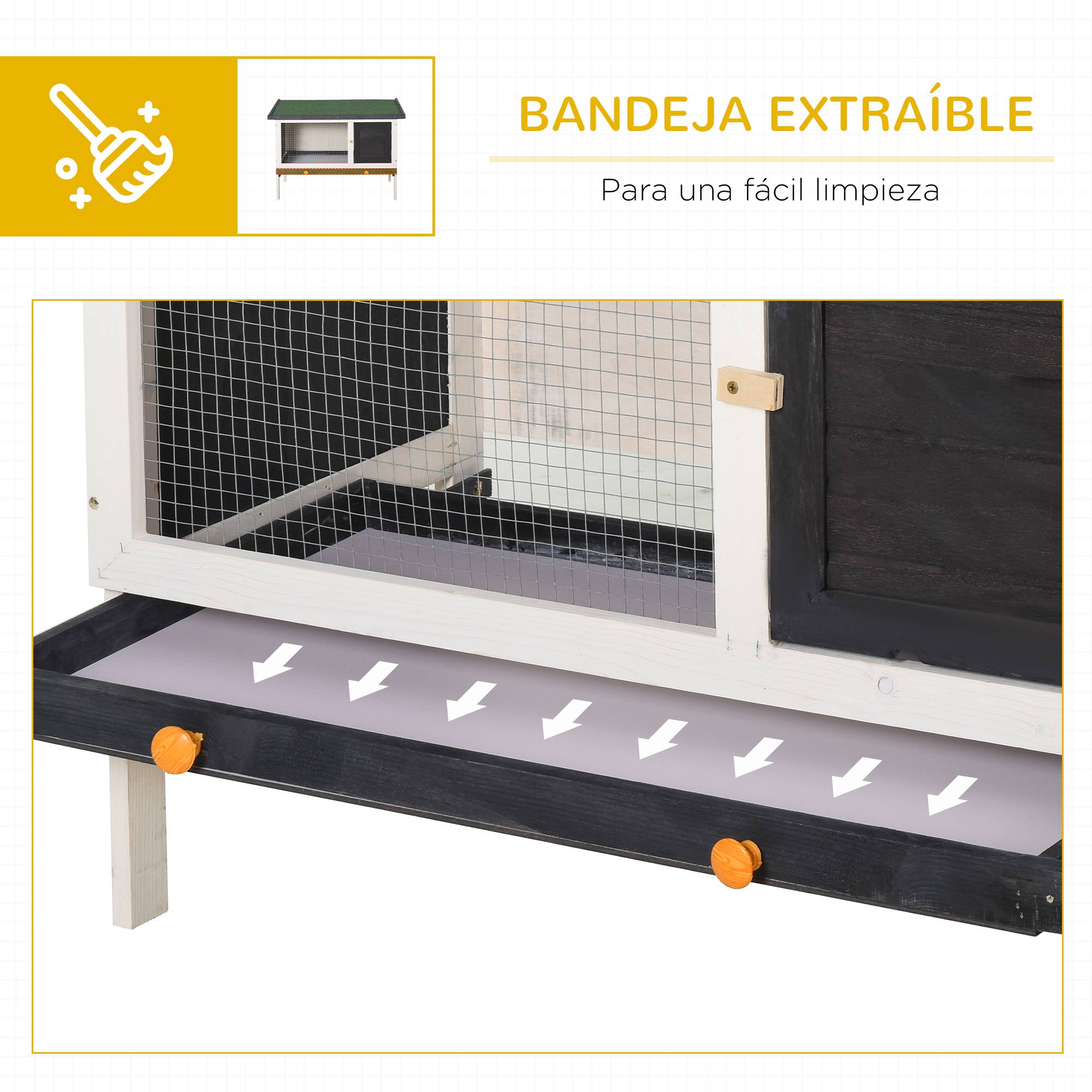 Clapier en Bois Surélevé pour Lapin et Cochon d'Inde Toit Ouvrant Étanche 90 cm Gris Foncé - ComfortXL Outdoor Living - Image 8