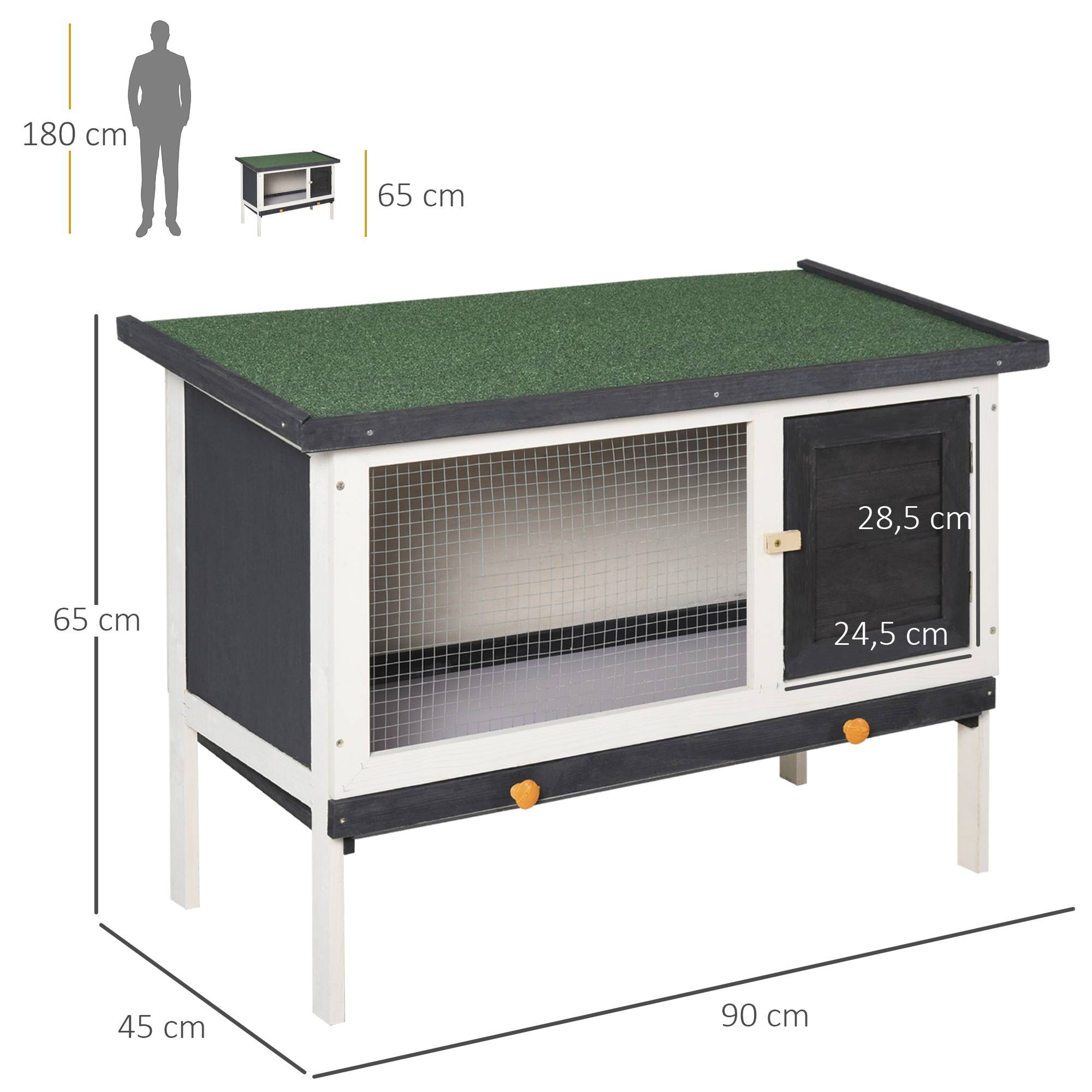 Clapier en Bois Surélevé pour Lapin et Cochon d'Inde Toit Ouvrant Étanche 90 cm Gris Foncé - ComfortXL Outdoor Living - Image 5