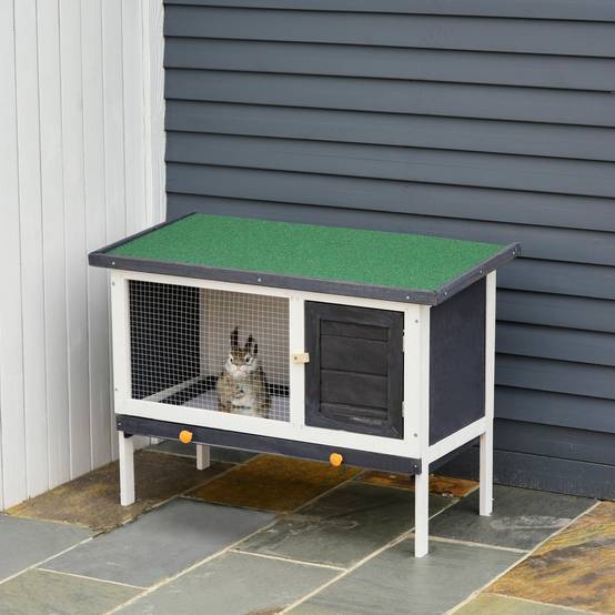 Clapier en Bois Surélevé pour Lapin et Cochon d'Inde Toit Ouvrant Étanche 90 cm Gris Foncé - ComfortXL Outdoor Living - Image 3