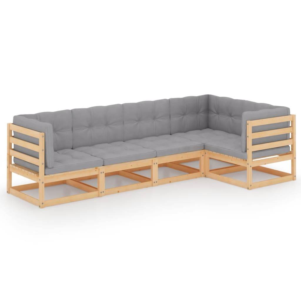 Helloshop26 - Salon de jardin meuble d'extérieur ensemble de mobilier 5 pièces avec coussins bois de pin massif - Image 1