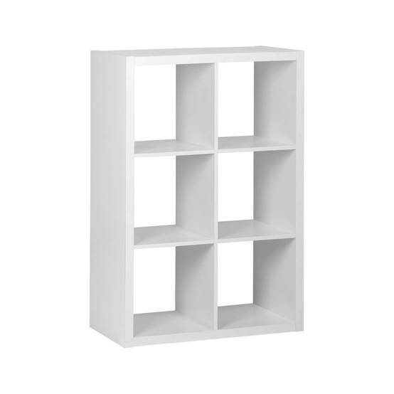 sweeek - Etagère bibliothèque 2 niveaux 6 compartiments. casiers. effet bois blanc. L 111.2 x P 39 x H 76cm | sweeek - Image 2