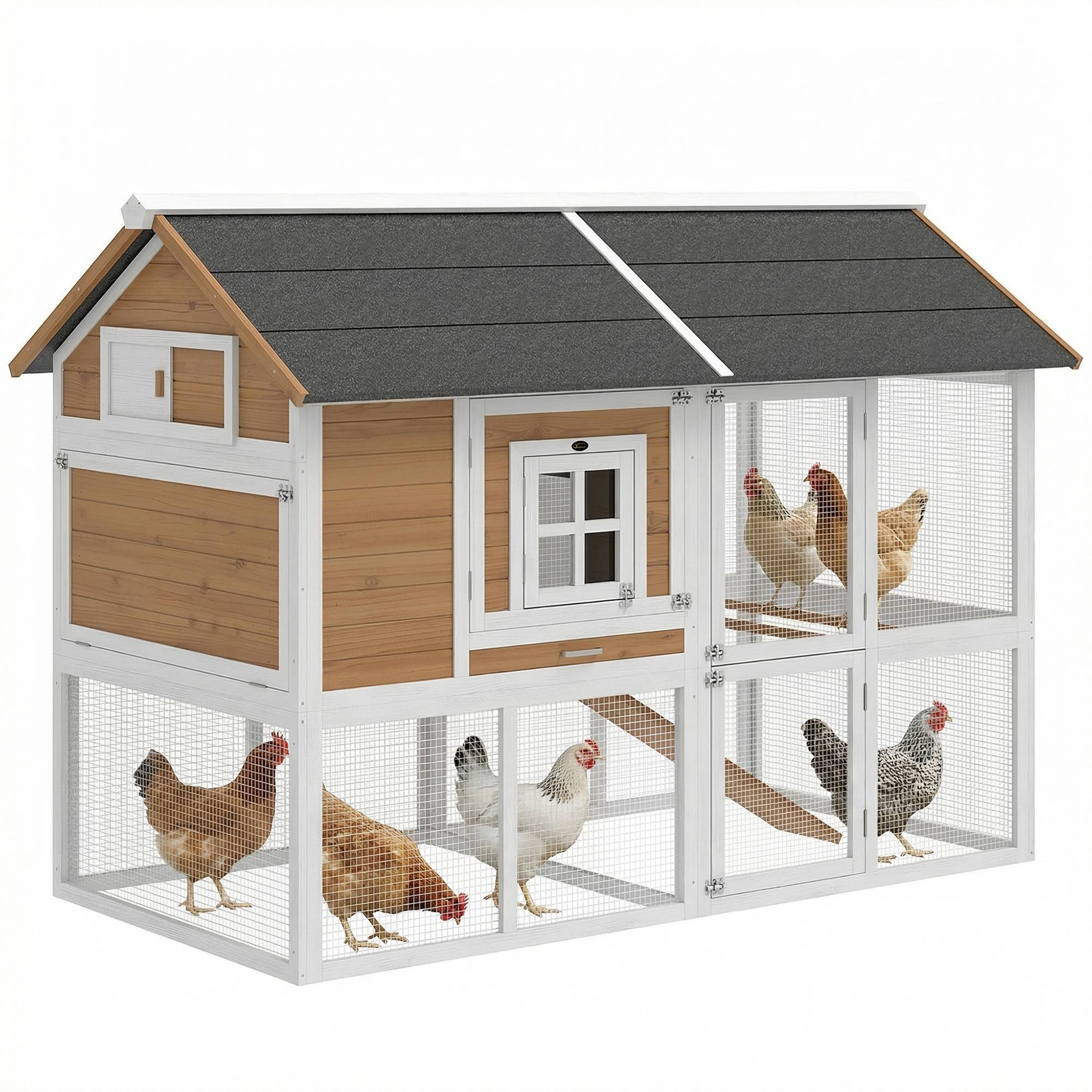Sans Marque - Poulailler enclos extérieur pondoir tiroir amovible toit asphalte 4 poules 200x104x145 cm bois marron - Image 1