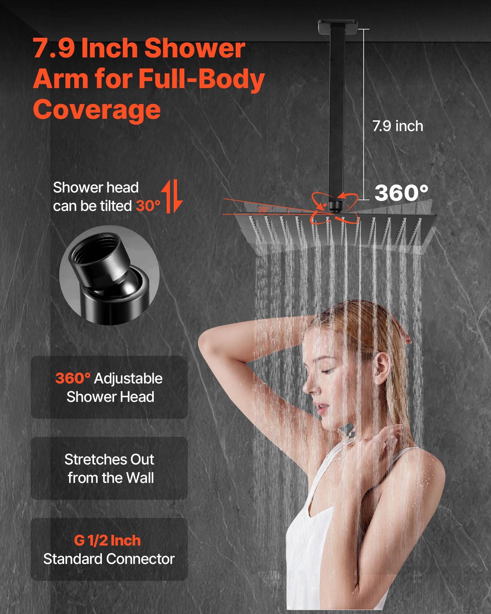 VEVOR Kit Robinet de Douche avec Douchette de Tête 25,4 cm et à Main Noir Mat - Image 4
