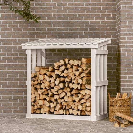 Abri de jardin pour bois de chauffage en Pin Massif Stockage avec Toit 108x64,5x109 cm Blanc - ComfortXL Outdoor Living - Image 1