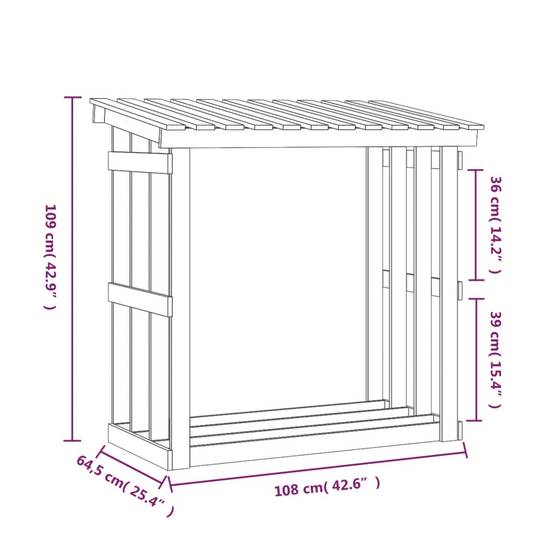 Abri de jardin pour bois de chauffage en Pin Massif Stockage avec Toit 108x64,5x109 cm Blanc - ComfortXL Outdoor Living - Image 8