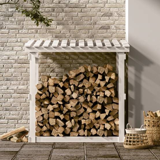 Abri de jardin pour bois de chauffage en Pin Massif Stockage avec Toit 108x64,5x109 cm Blanc - ComfortXL Outdoor Living - Image 3