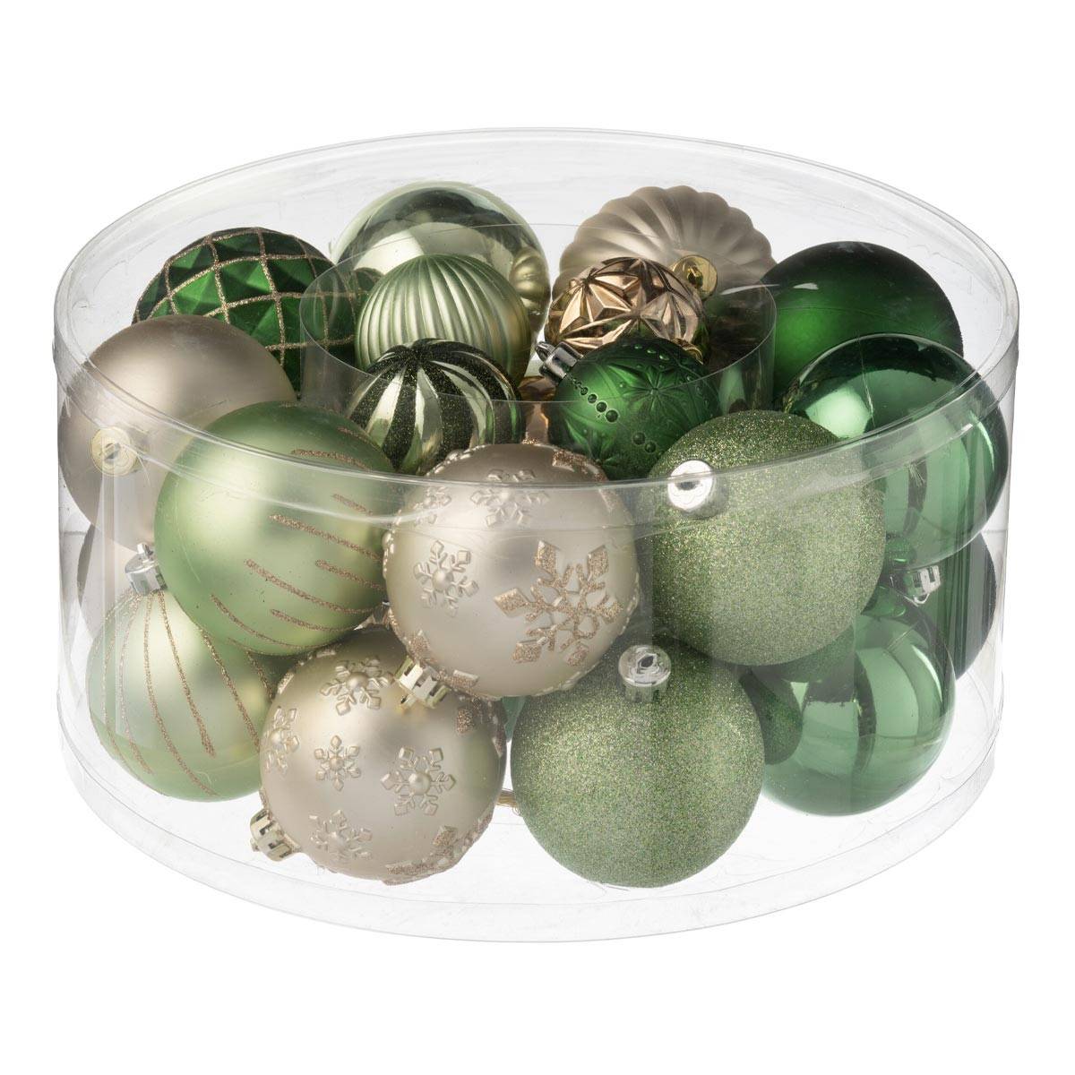 J-Line - Lot de 30 Boules de Noël "Night" 31cm Vert & Écru
