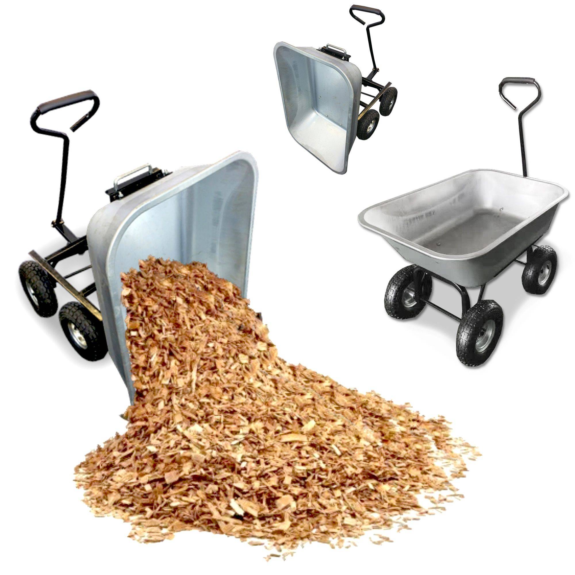 Brouette De Jardin 4 Roues 75 L Benne Basculante Métal Galvanisé Roues Gonflables Charge 250 kg - Image 9