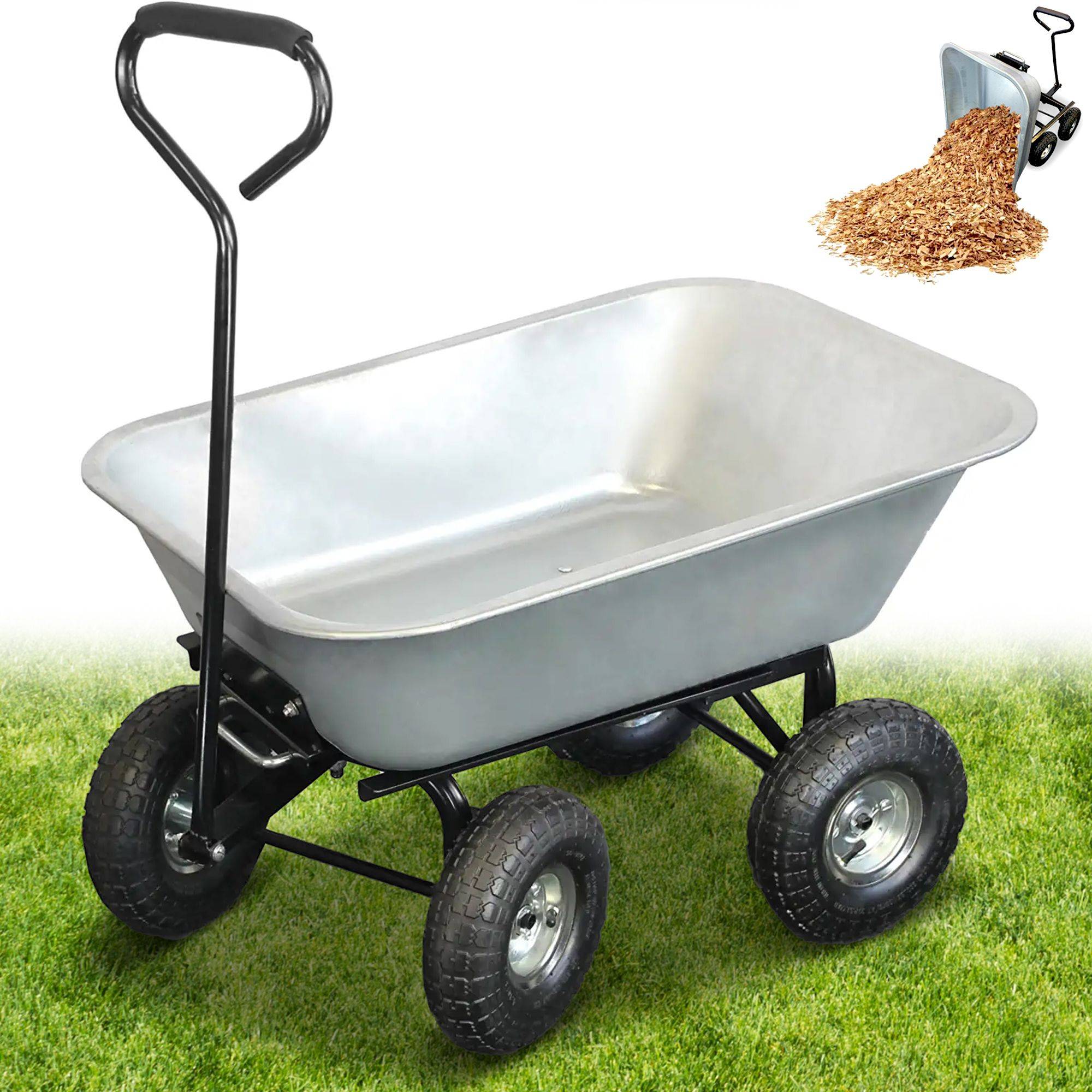 Brouette De Jardin 4 Roues 75 L Benne Basculante Métal Galvanisé Roues Gonflables Charge 250 kg - Image 1