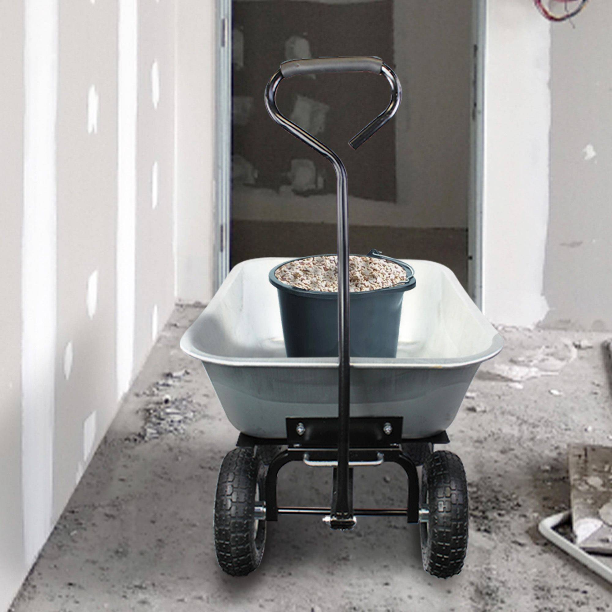 Brouette De Jardin 4 Roues 75 L Benne Basculante Métal Galvanisé Roues Gonflables Charge 250 kg - Image 8
