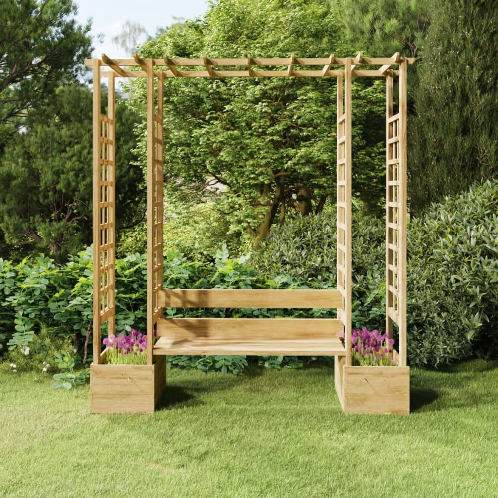 ComfortXL - Pergola Banc Jardinière Bois Pin Massif Imprégné Arche Rosiers 230x198cm Brun - ComfortXL Outdoor Living - Image 1