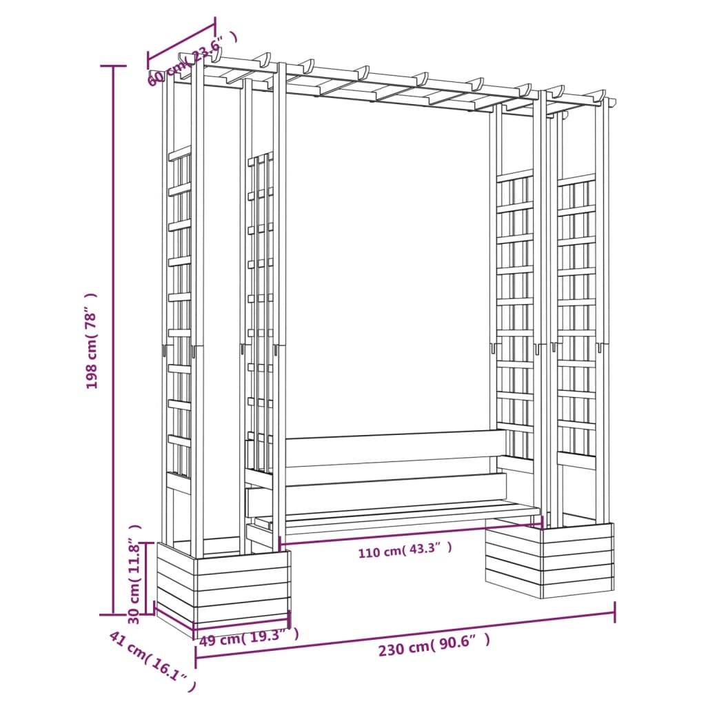 ComfortXL - Pergola Banc Jardinière Bois Pin Massif Imprégné Arche Rosiers 230x198cm Brun - ComfortXL Outdoor Living - Image 6