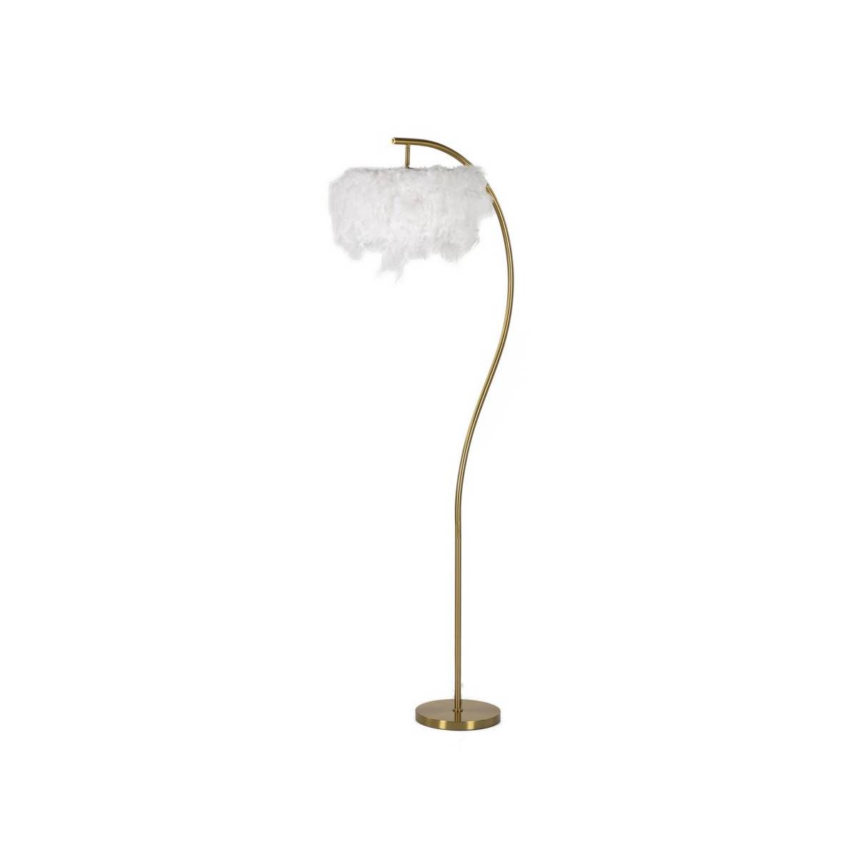 Lampadaire Imitation Plume "Semi Arc" 170cm Or & Blanc - Image 3