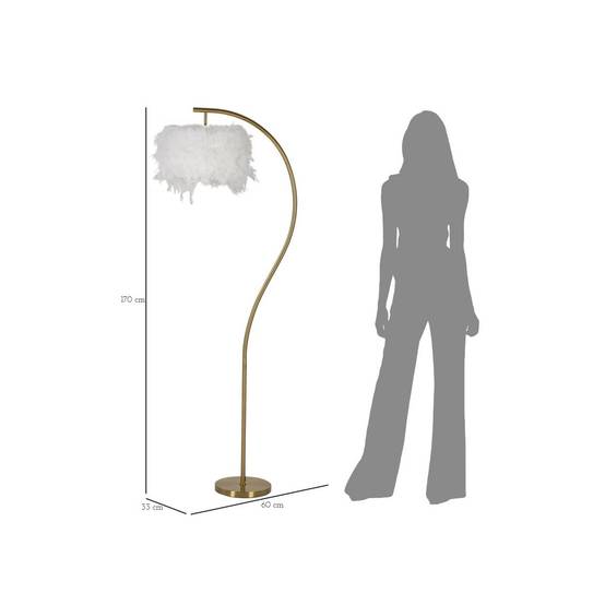 Lampadaire Imitation Plume "Semi Arc" 170cm Or & Blanc - Image 6