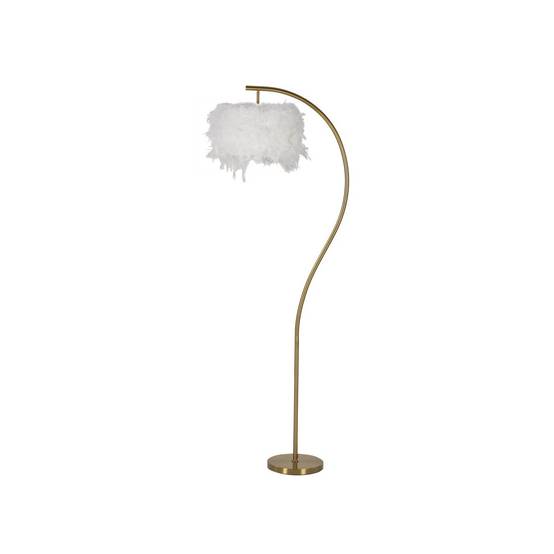 Lampadaire Imitation Plume "Semi Arc" 170cm Or & Blanc - Image 1