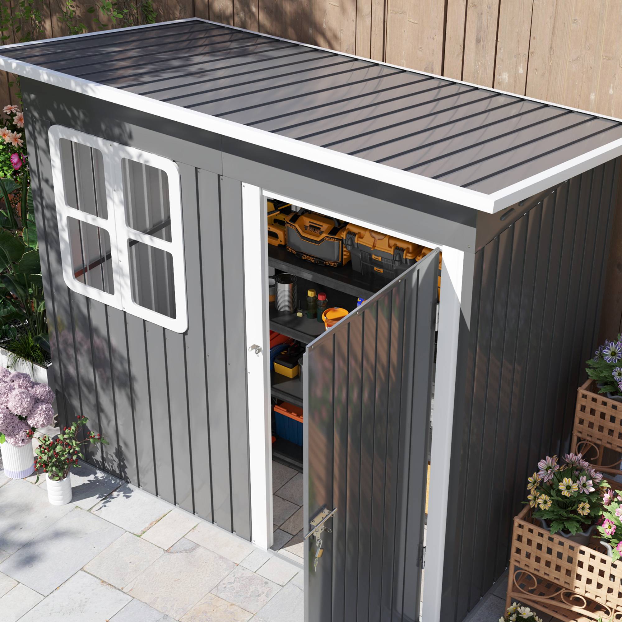ComfortXL - Abri de jardin acier galvanisé extérieur rangement toit monopente 2,55m2 gris foncé - ComfortXL Outdoor Living - Image 7