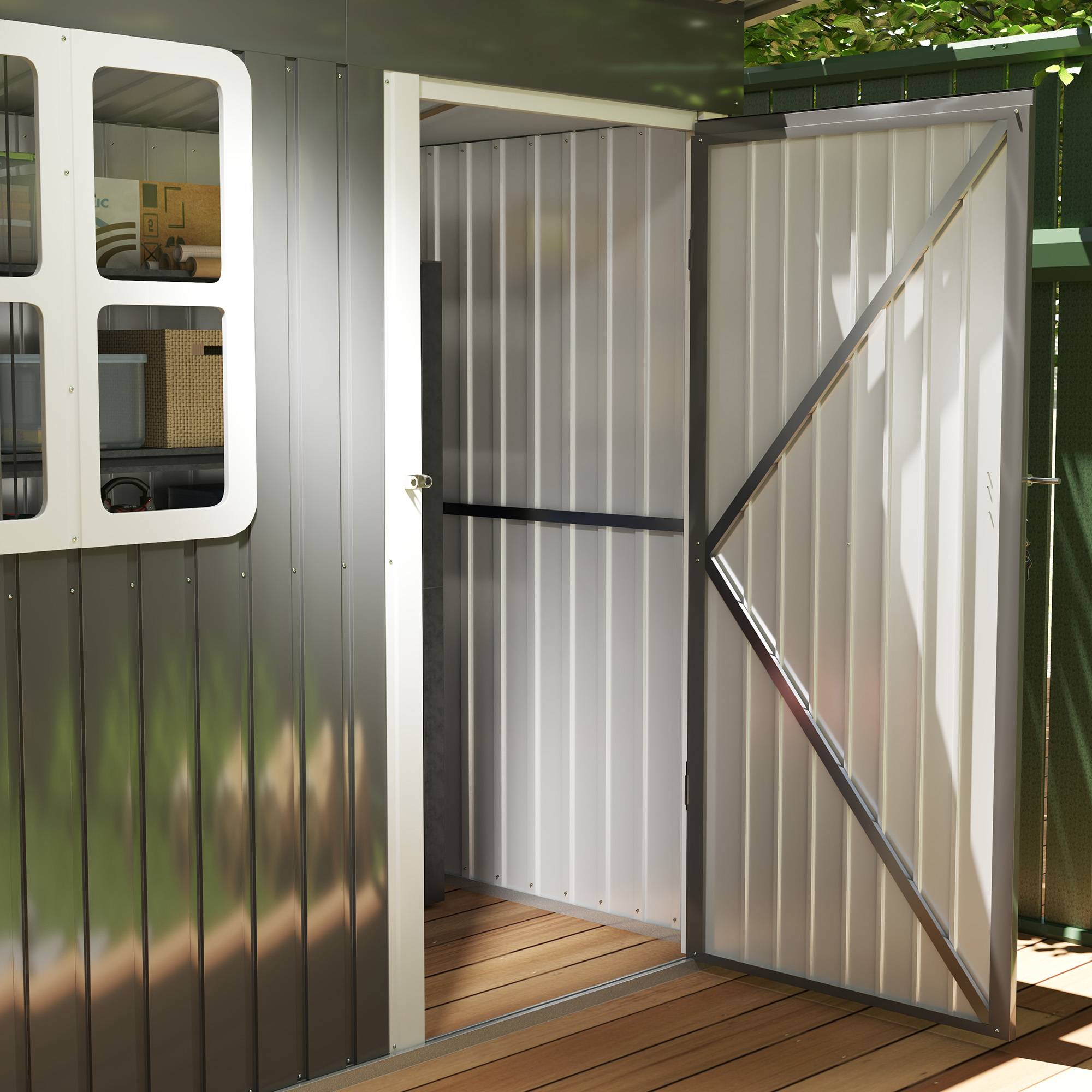 ComfortXL - Abri de jardin acier galvanisé extérieur rangement toit monopente 2,55m2 gris foncé - ComfortXL Outdoor Living - Image 8