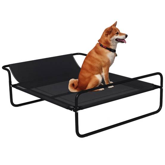 Lit surélevé chien Textilène extérieur intérieur rafraîchissant 106x81cm noir - ComfortXL Outdoor Living - Image 1
