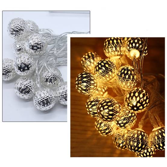 Guirlande lumineuse LED boule marocaine creuse, 5M 20 lumières LED blanc chaud, lumières de noël boules de fer, décoration de chambre - Image 5