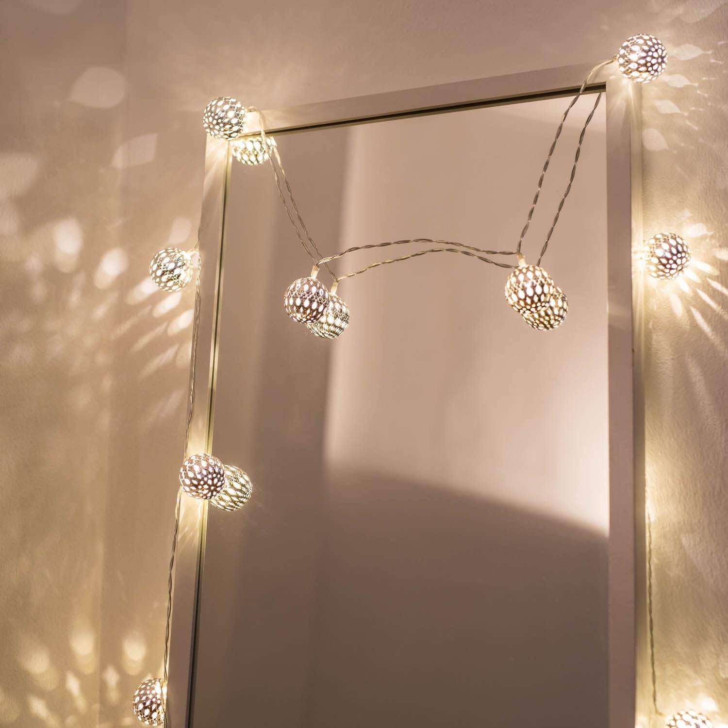 Guirlande lumineuse LED boule marocaine creuse, 5M 20 lumières LED blanc chaud, lumières de noël boules de fer, décoration de chambre - Image 4