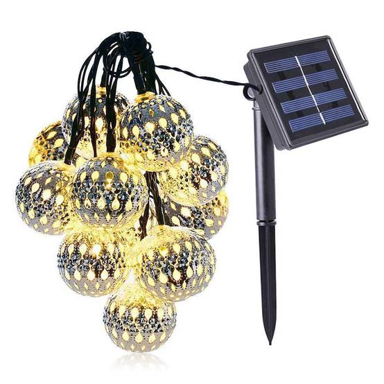 Guirlande lumineuse LED boule marocaine creuse, 5M 20 lumières LED blanc chaud, lumières de noël boules de fer, décoration de chambre - Image 1