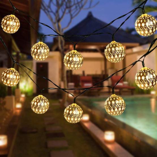 Guirlande lumineuse LED boule marocaine creuse, 5M 20 lumières LED blanc chaud, lumières de noël boules de fer, décoration de chambre - Image 3