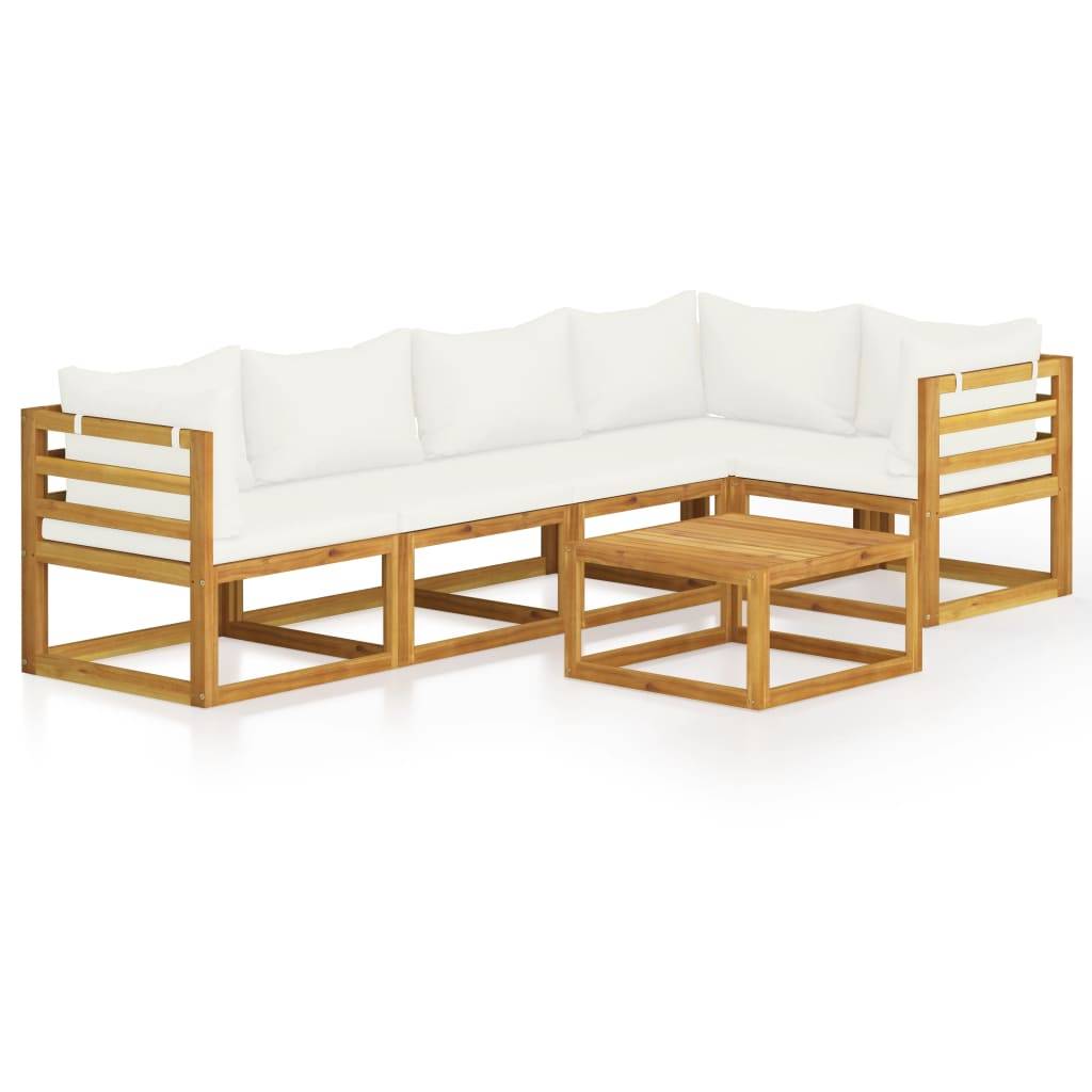 Helloshop26 - Salon de jardin meuble d'extérieur ensemble de mobilier 6 pièces avec coussin crème bois d'acacia solide - Image 1