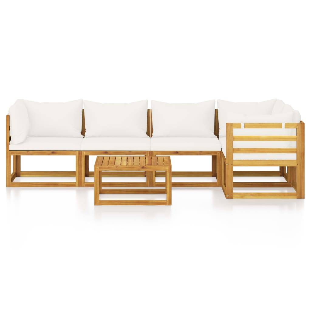 Helloshop26 - Salon de jardin meuble d'extérieur ensemble de mobilier 6 pièces avec coussin crème bois d'acacia solide - Image 2