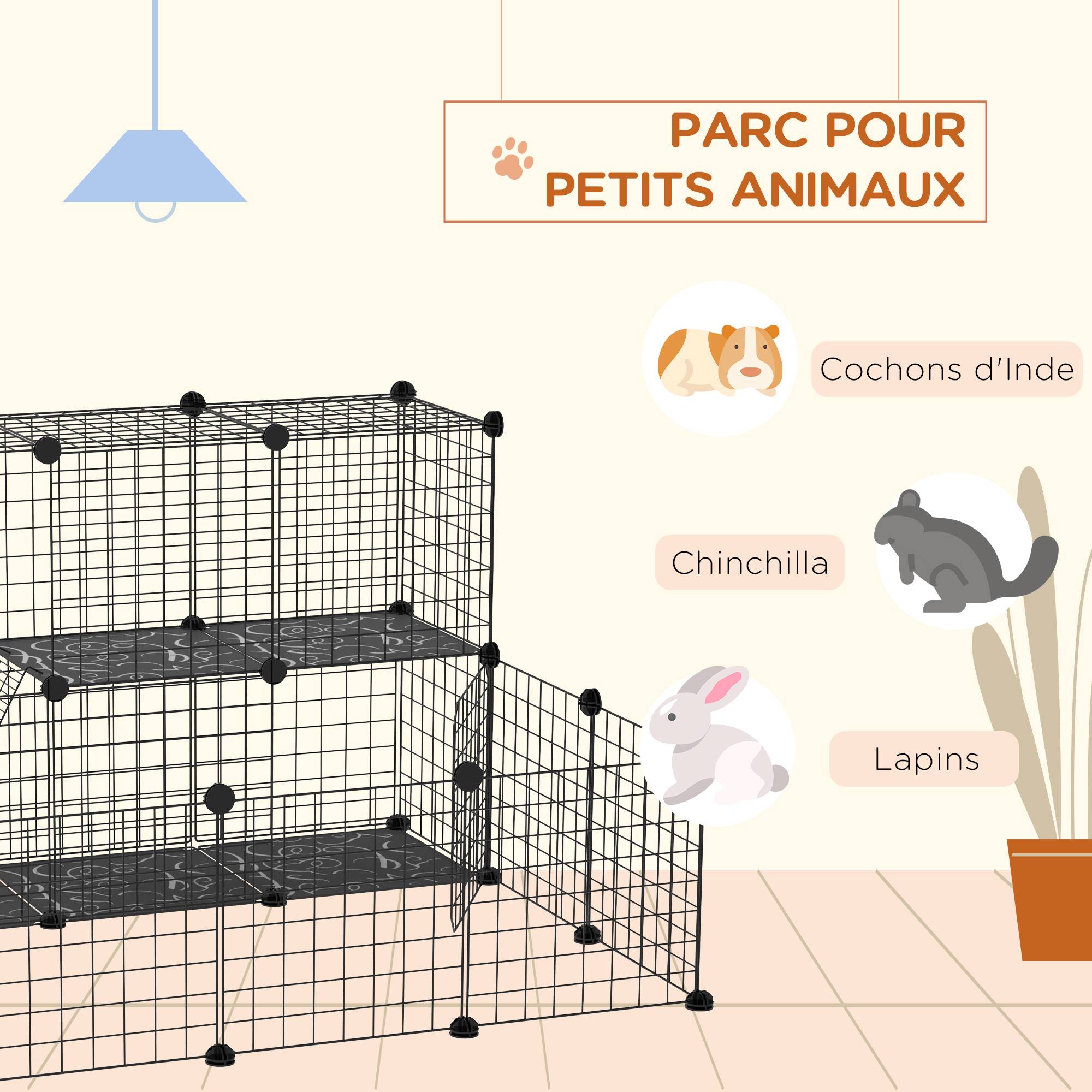 Sans Marque - Enclos pour petits animaux parc pour chiot clôture pour animaux domestiques modulable DIY105 x 105 x 70 cm noir - Image 7