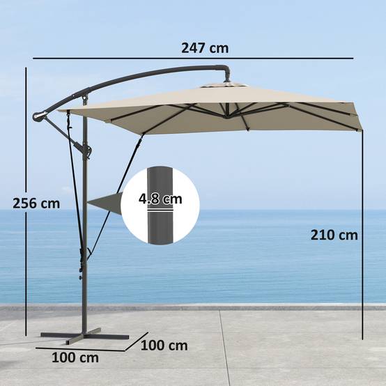 Parasol déporté 247 x 247 cm avec pied en croix et manivelle, en métal et polyester, couleur kaki - Image 5