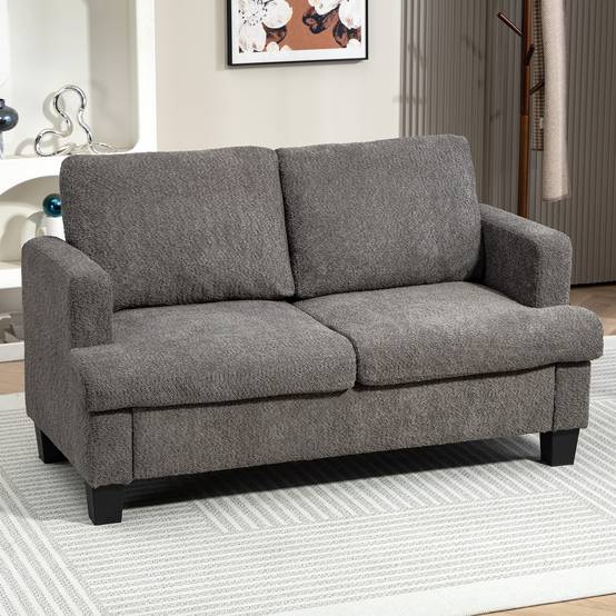 Canapé 2 places 120 cm avec coussins de dossier amovibles, tissu chenille pour salon, chambre, bureau, gris foncé - Image 9