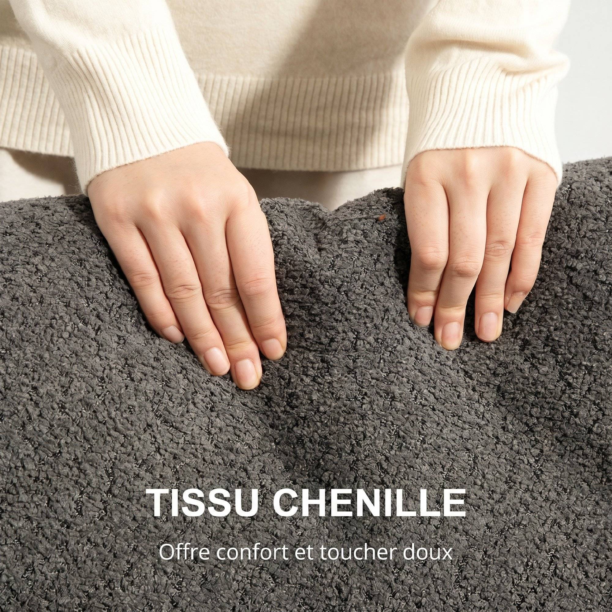 Canapé 2 places 120 cm avec coussins de dossier amovibles, tissu chenille pour salon, chambre, bureau, gris foncé - Image 7