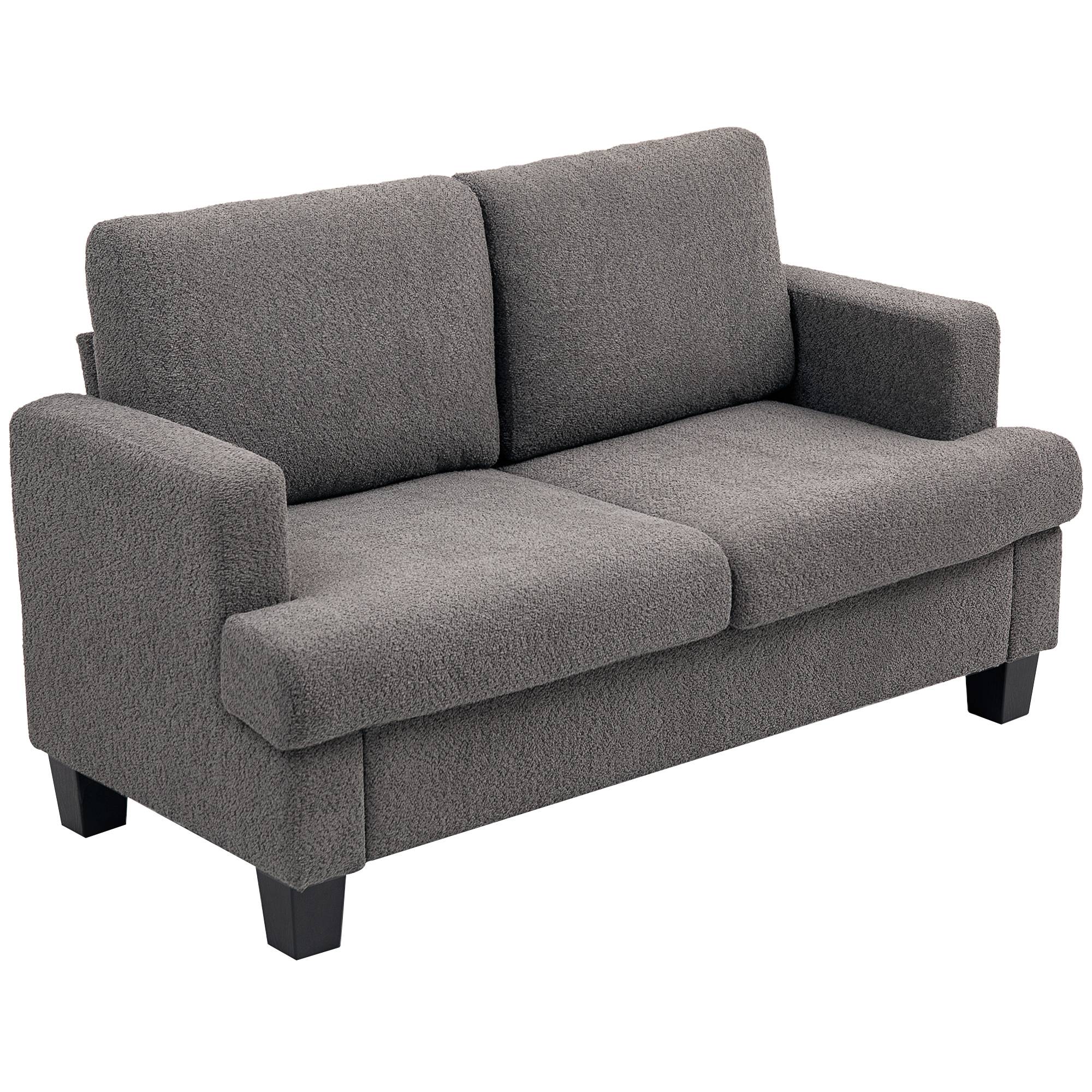 Canapé 2 places 120 cm avec coussins de dossier amovibles, tissu chenille pour salon, chambre, bureau, gris foncé - Image 2