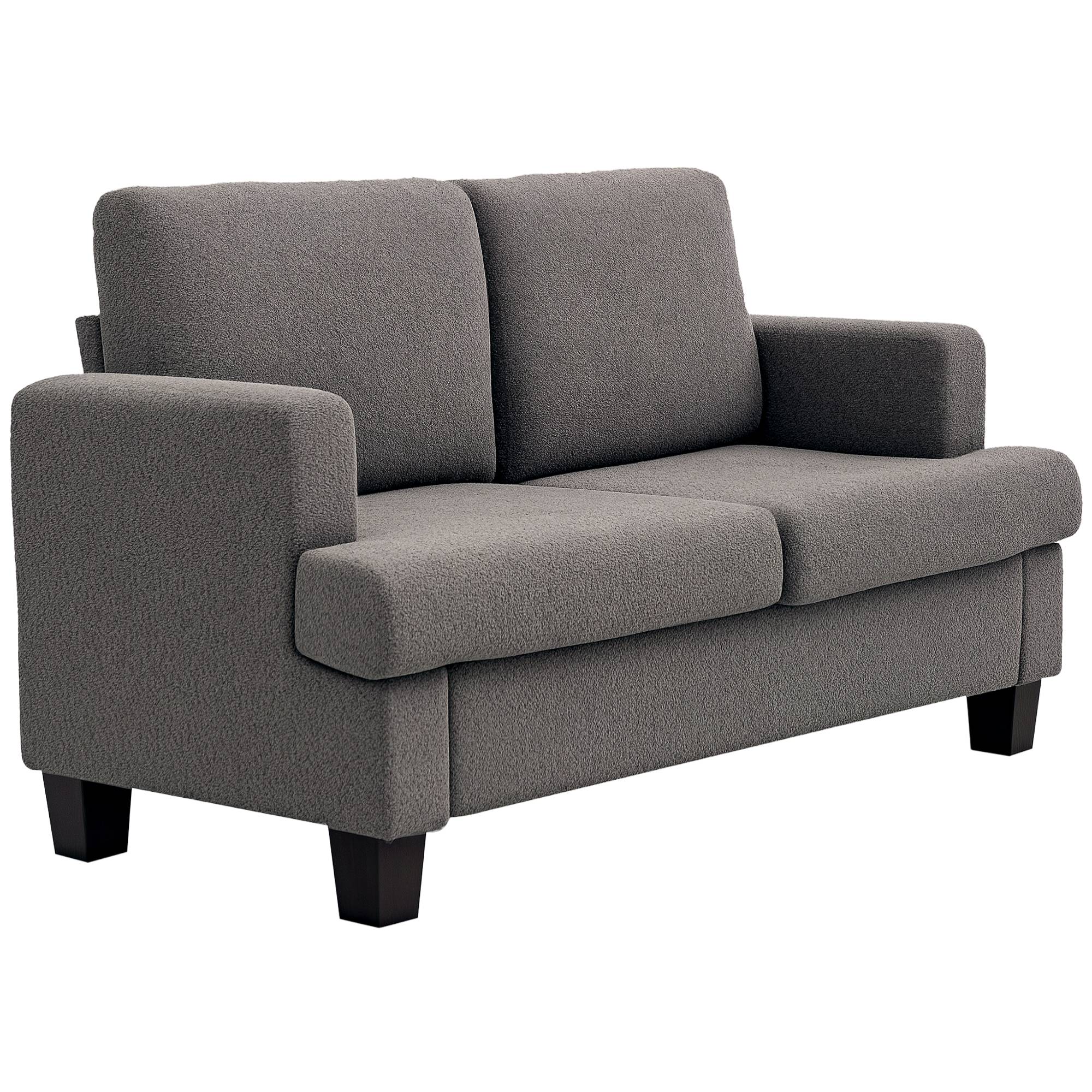 Canapé 2 places 120 cm avec coussins de dossier amovibles, tissu chenille pour salon, chambre, bureau, gris foncé - Image 1