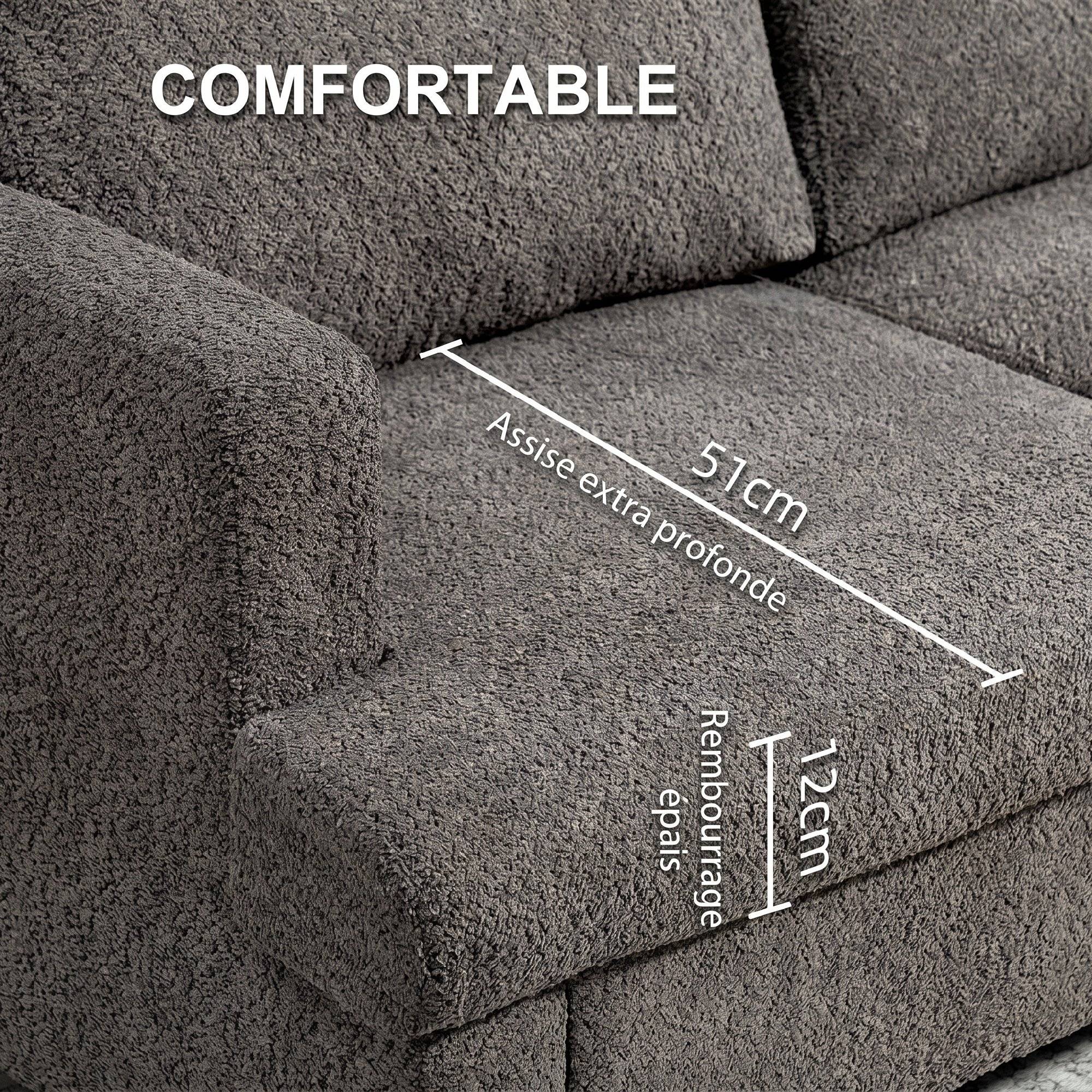 Canapé 2 places 120 cm avec coussins de dossier amovibles, tissu chenille pour salon, chambre, bureau, gris foncé - Image 6