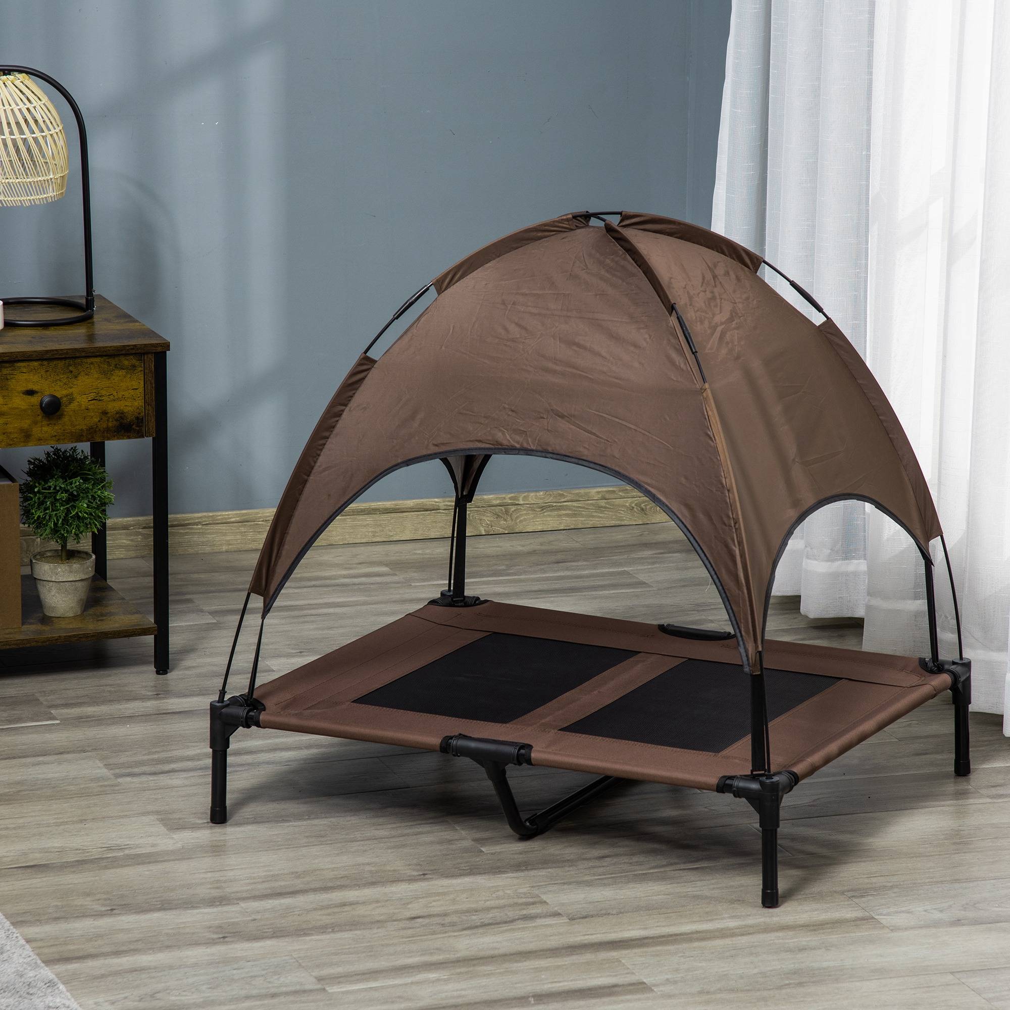 Lit pour chien avec toit acier marron 92 x 76 x 90 cm - PANGIVO - Image 4