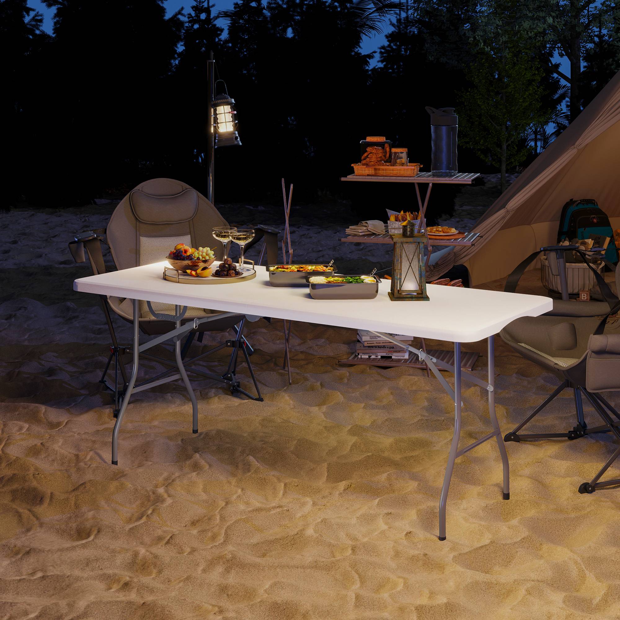 Table pliante HDPE blanc 180 x 74 x 74 cm - PANGIVO - Image 4