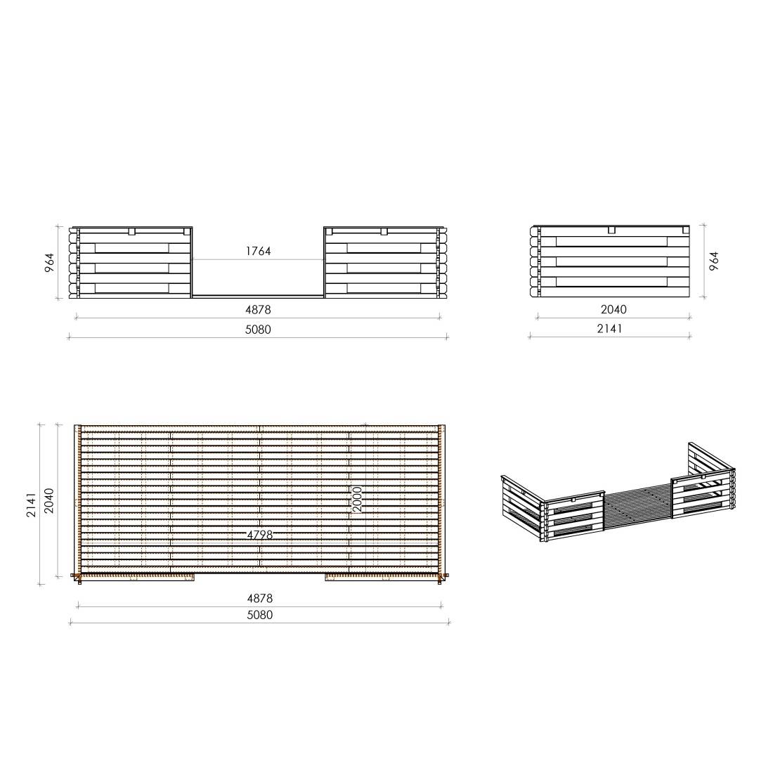 Altanka - Terrasse en bois avec balustrade pour abri en bois - 10m2 - 5m x 2m - couleur: naturel - DOM615 - ALTANKA - Image 2