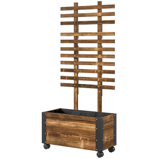 Sans Marque - Jardinière surélevée treillis 4 roulettes bois massif traité 65x31x147 cm noir/marron - Image 2